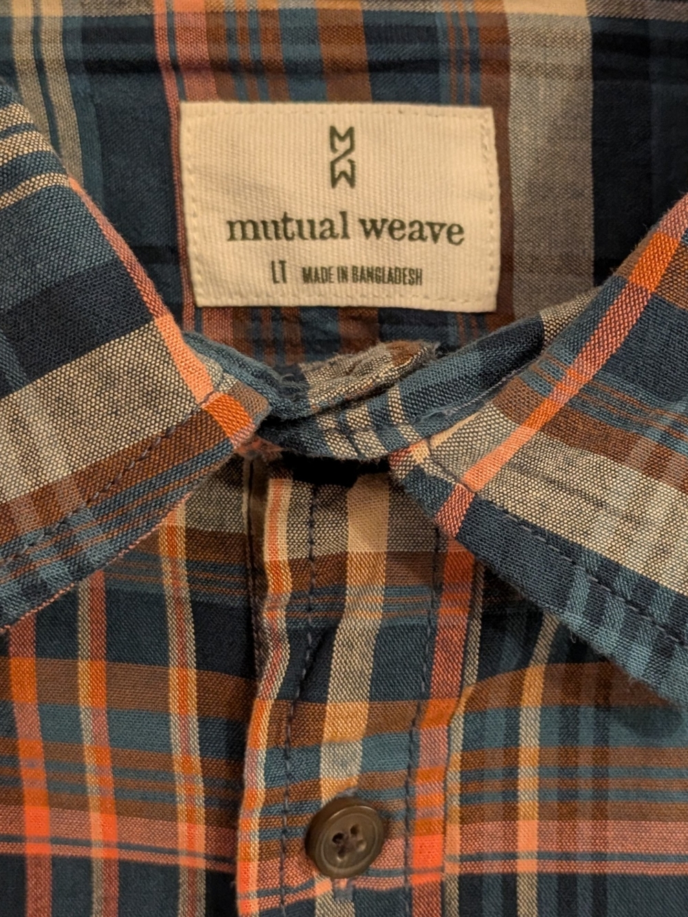 Mutual Weave Big & Tall Men’s LT Teal Orange Plaid Short Sleeve Shirt NWT - Picture 4 of 5